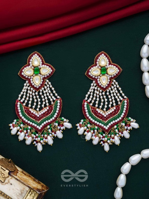Nirdhaarya - Making The Statement - Pearls, Beads, Polki And Kundan Finished Hand Embroidered Earrings