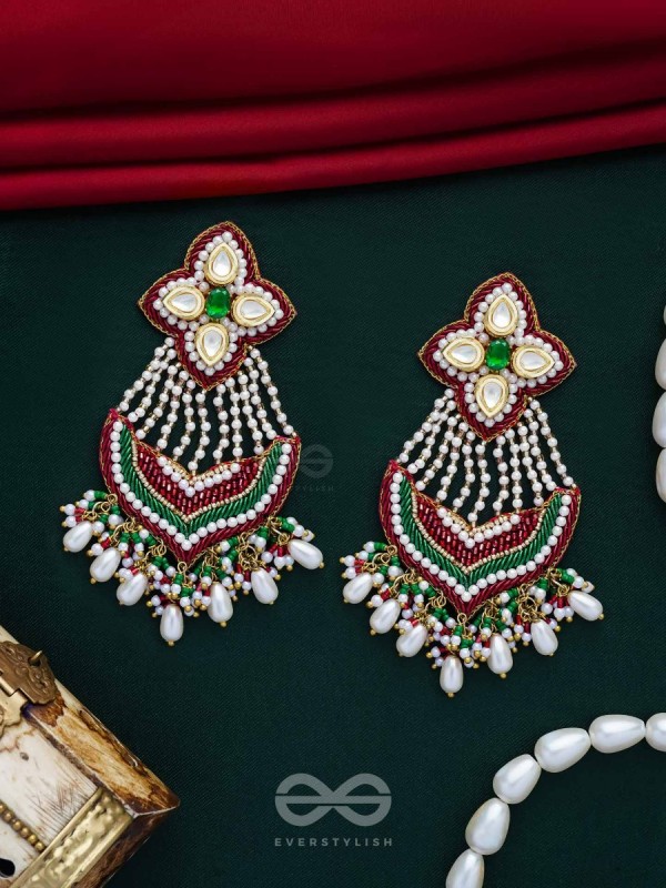 Nirdhaarya - Making The Statement - Pearls, Beads, Polki And Kundan Finished Hand Embroidered Earrings
