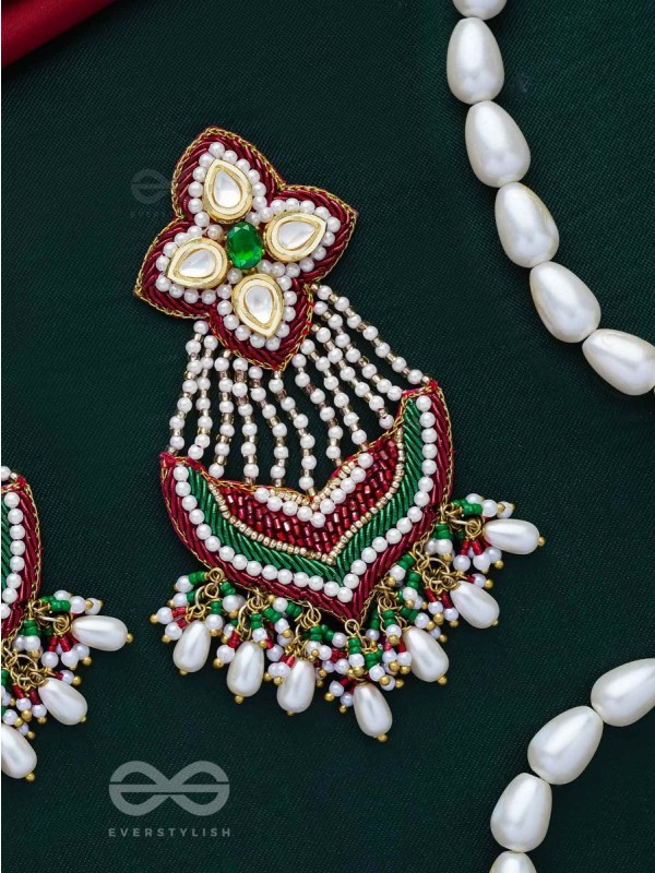 Nirdhaarya - Making The Statement - Pearls, Beads, Polki And Kundan Finished Hand Embroidered Earrings