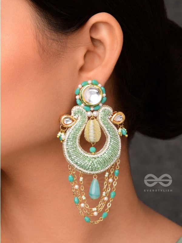 Akasesa - Jewel Of The Sky - Beads, Cutdana, Polki And Kundan Finished Hand Embroidered Earrings