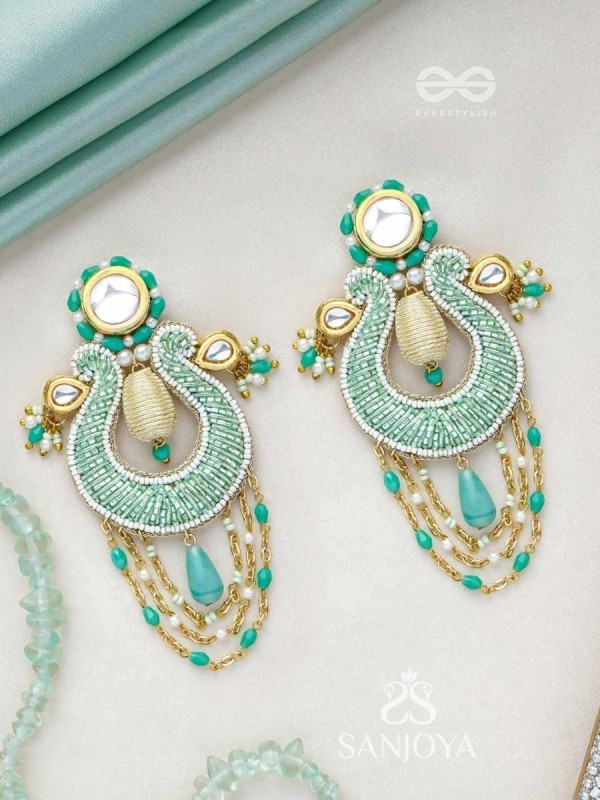 Akasesa - Jewel Of The Sky - Beads, Cutdana, Polki And Kundan Finished Hand Embroidered Earrings