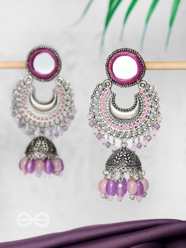 Muktavali - The Ethereal Symphony - Mirror And Beads Hand Embroidered Oxidised Earrings