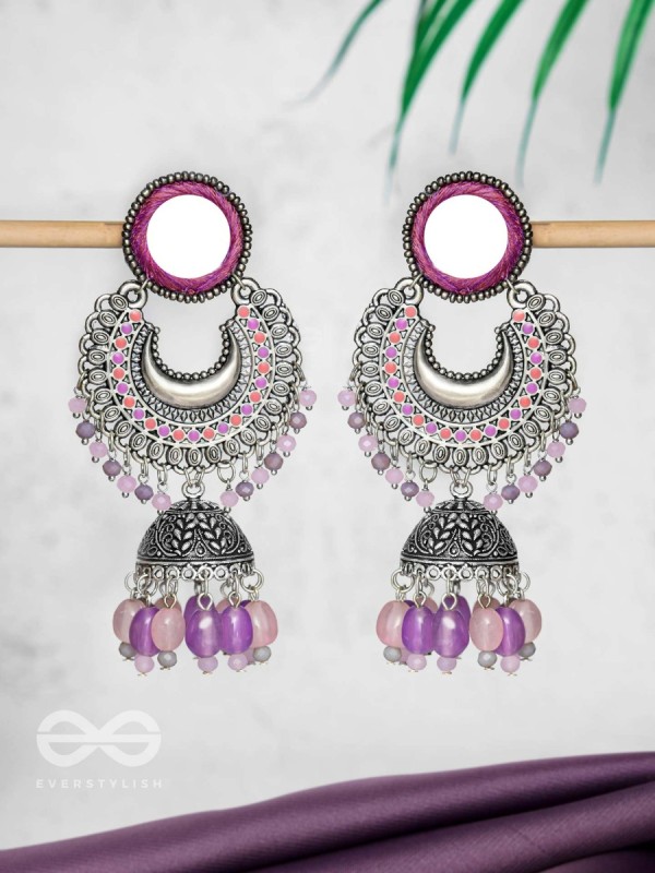 Muktavali - The Ethereal Symphony - Mirror And Beads Hand Embroidered Oxidised Earrings
