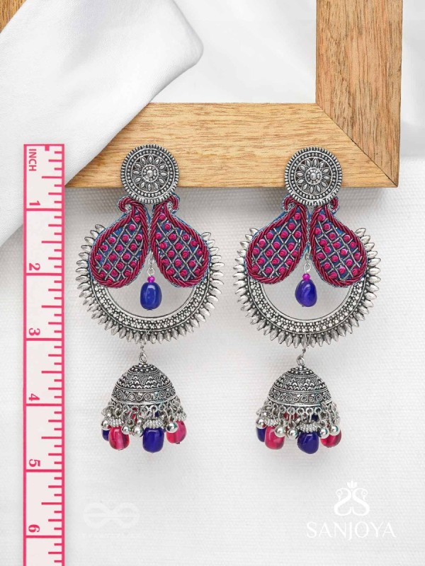 NIRVIKARA - THE DAZZLING BEAUTY - SEQUINS AND BEADS EMBROIDERED AND OXIDISED EARRINGS