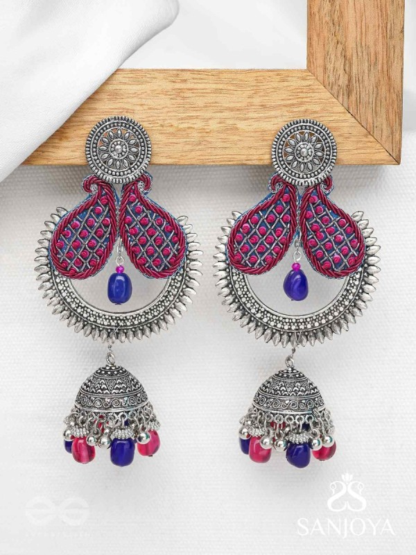 NIRVIKARA - THE DAZZLING BEAUTY - SEQUINS AND BEADS EMBROIDERED AND OXIDISED EARRINGS