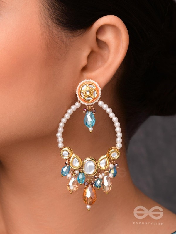 MARICHIKA - THE MIRAGE SPARKLERS - GOLDEN EMBELLISHED POLKI AND KUNDAN STATEMENT EARRINGS