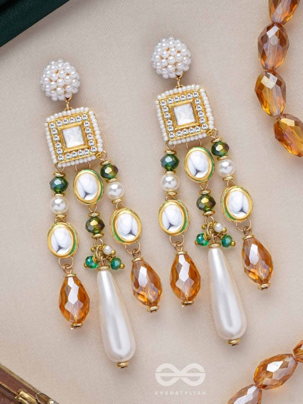 Karidant - The Ivory Elegance - Beads, Polki And Kundan Finished Hand Embroidered Earrings