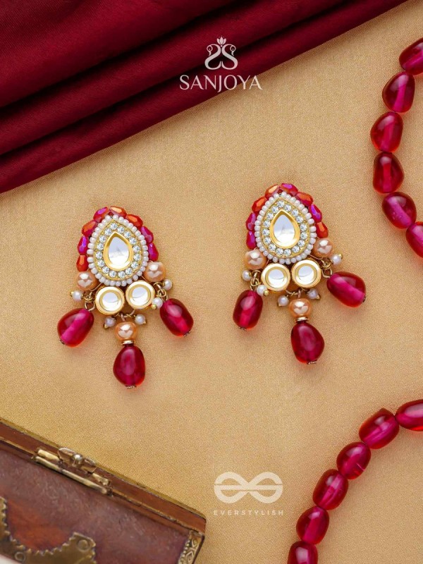 Shikhandika - Ruby Echoes - Golden Embellished Polki And Kundan Earrings