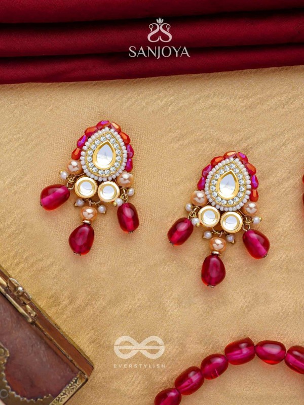 Shikhandika - Ruby Echoes - Golden Embellished Polki And Kundan Earrings