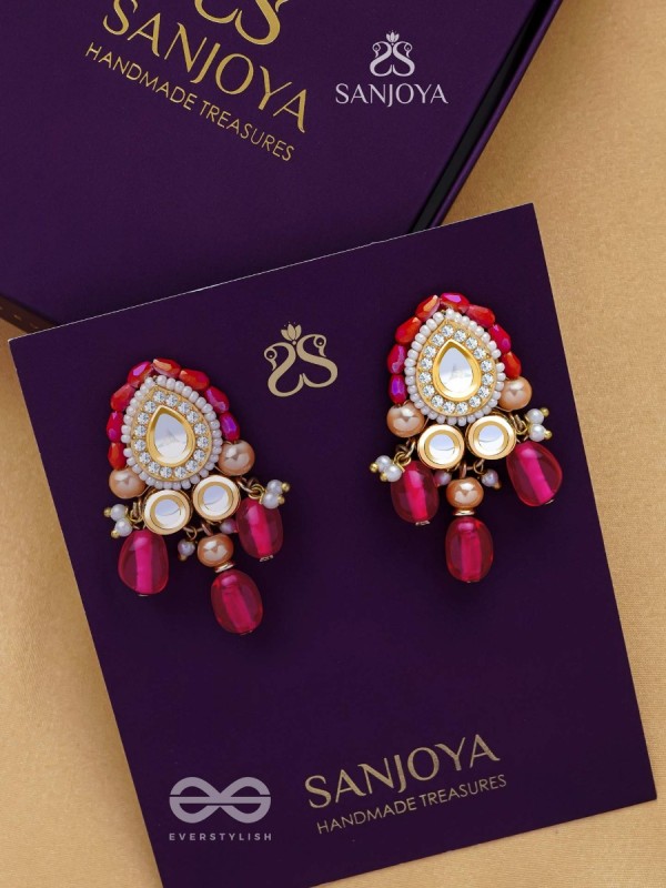Shikhandika - Ruby Echoes - Golden Embellished Polki And Kundan Earrings