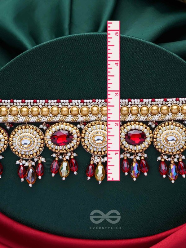 Ratula - The Crimson Majesty - Stones, Beads And Glass Drops Embroidered Necklace