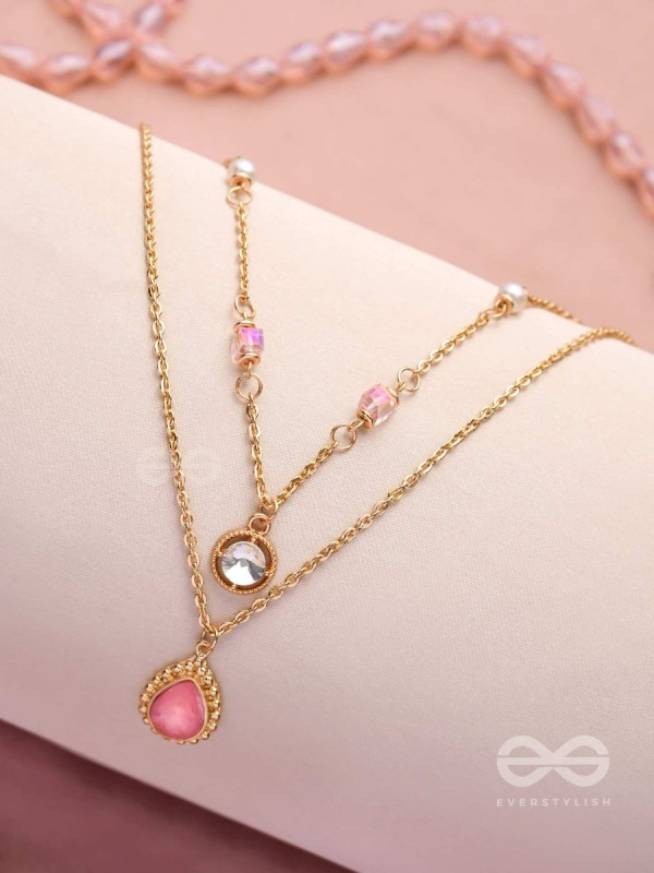 Romantic Rosewater - Golden Embellished Multilayer Neckpiece With Anti-Tarnish Coating 