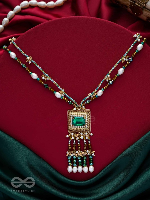 Devamaya - The Hypnotic Illusion- Stone, Beads And Pearl Drops Hand Embroidered Neckpiece