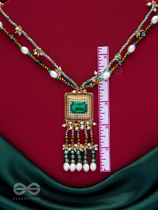 Devamaya - The Hypnotic Illusion- Stone, Beads And Pearl Drops Hand Embroidered Neckpiece