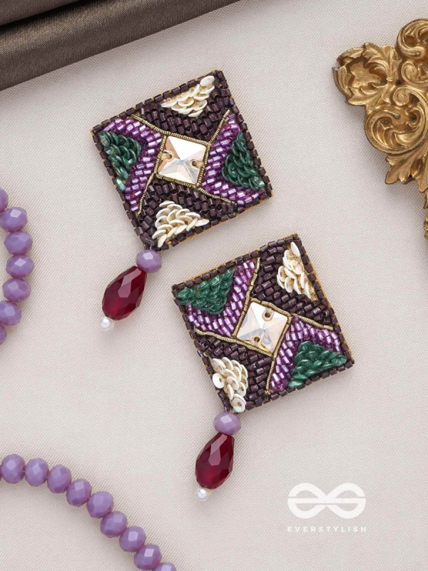 DEVATTI - THE DYNAMIC DELIGHT - STONE, GLASS DROP AND SEQUINS EMBROIDERED EARRINGS