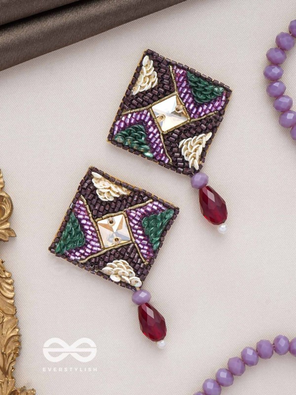 DEVATTI - THE DYNAMIC DELIGHT - STONE, GLASS DROP AND SEQUINS EMBROIDERED EARRINGS
