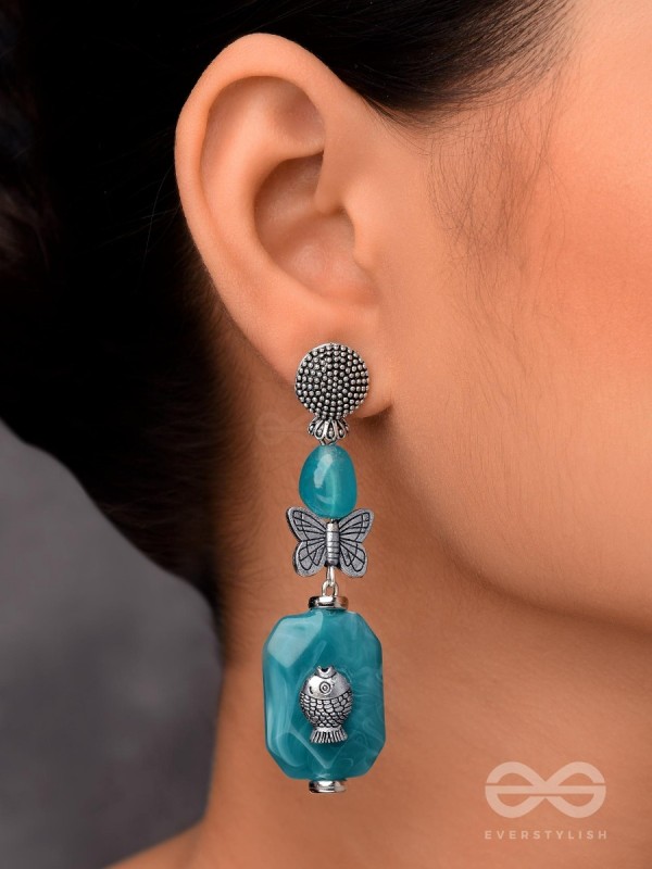 Aquatic Flutters - Silver Embellished Earrings