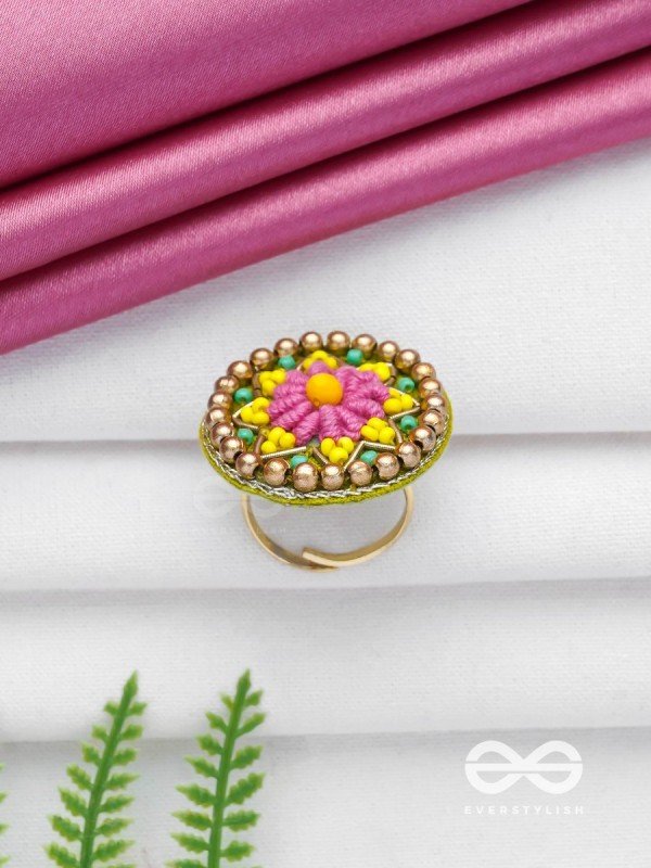 Praphulti - Blooming Blossom - Beads And Resham Hand Embroidered Ring (Adjustable)