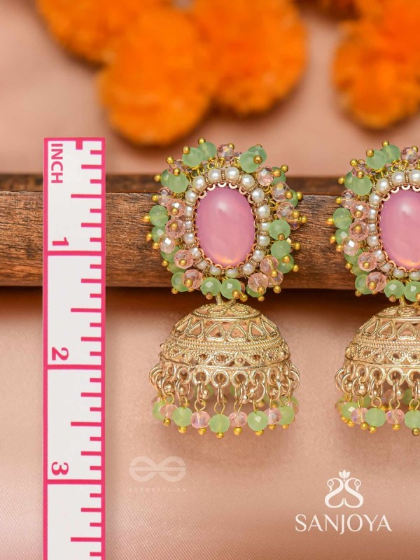Hasyahina - The Blossoming Smile - Stone And Beads Hand Embroidered Jhumka Earrings