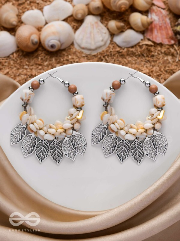 LEAFY SEA BREEZE - STATEMENT OXIDISED EMBELLISHED HOOP EARRINGS