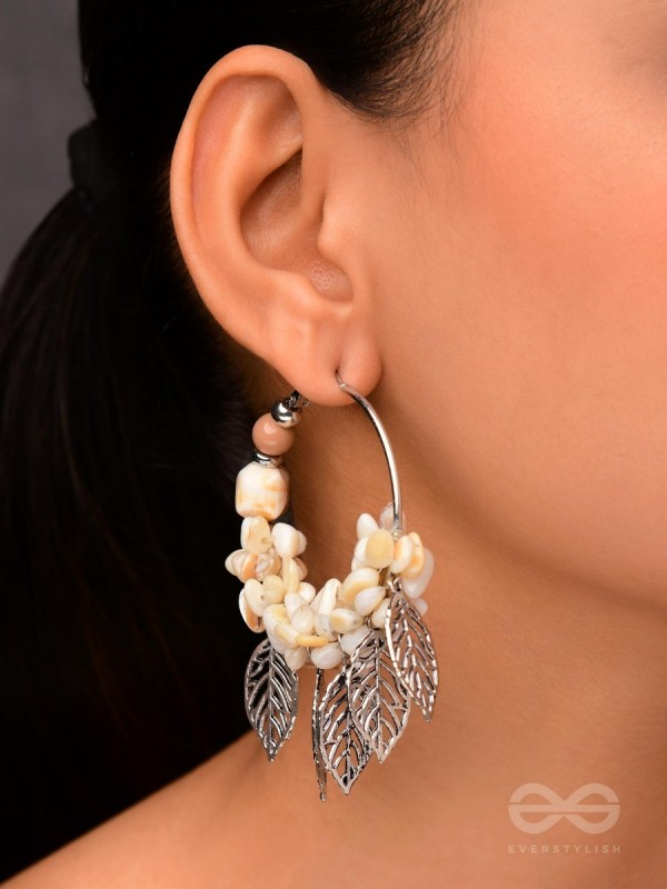 LEAFY SEA BREEZE - STATEMENT OXIDISED EMBELLISHED HOOP EARRINGS