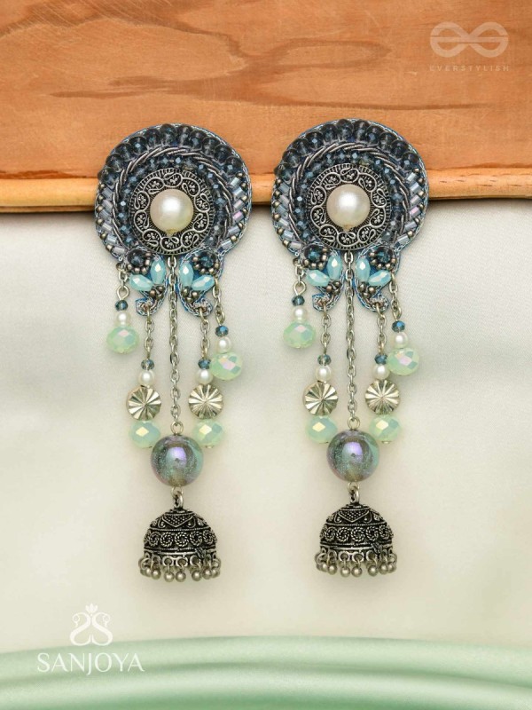 DHUMITA - THE SHINING SMOKE - BEADED OXIDISED AND HAND EMBROIDERED EARRINGS