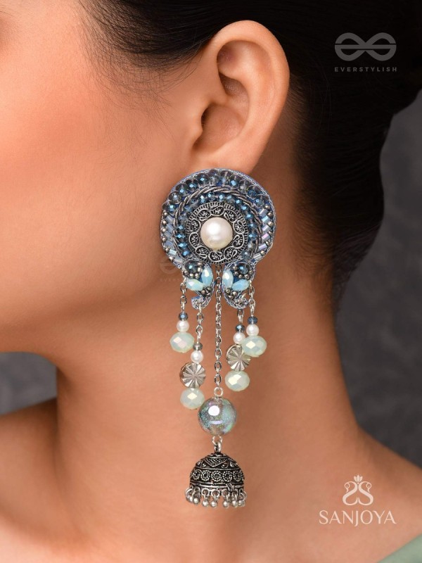 DHUMITA - THE SHINING SMOKE - BEADED OXIDISED AND HAND EMBROIDERED EARRINGS