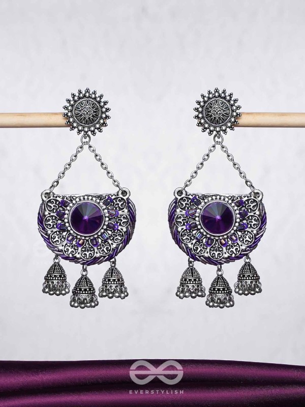Nishithani - The Midnight Orchid - Sequins, Cutdana Oxidised And Hand Embroidered Earrings
