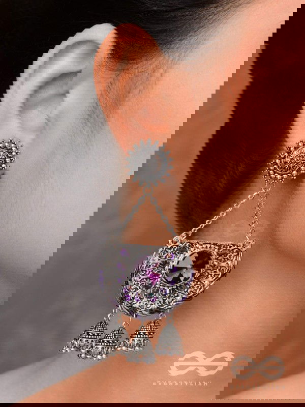 Nishithani - The Midnight Orchid - Sequins, Cutdana Oxidised And Hand Embroidered Earrings