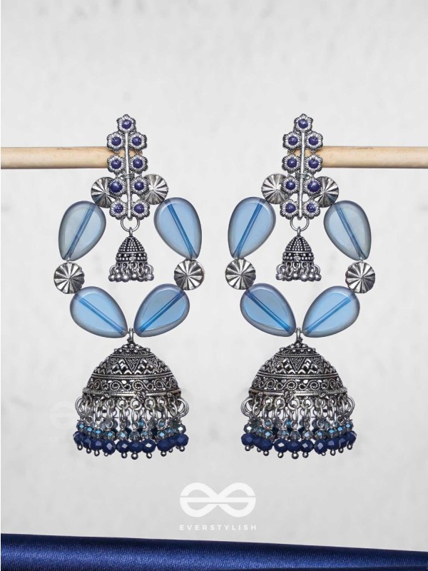 Mystical Skylight - Statement Oxidised Jhumka Earrings