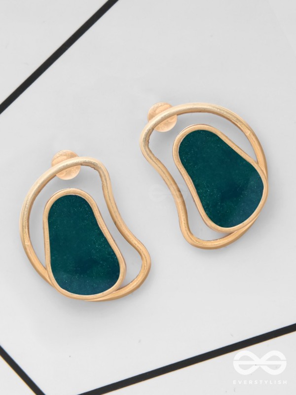 The Indigo Illusion - Golden Enamelled Stud Earrings