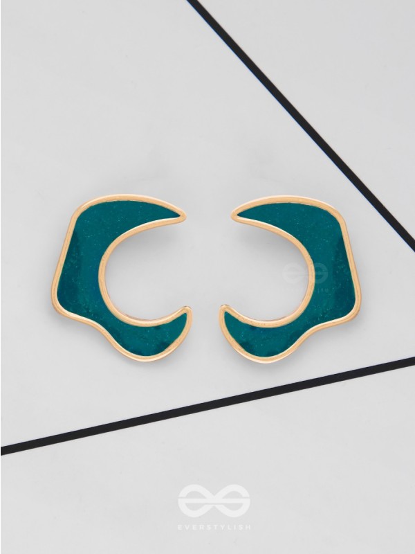 The Blue Moon - Golden Enamelled Stud Earrings