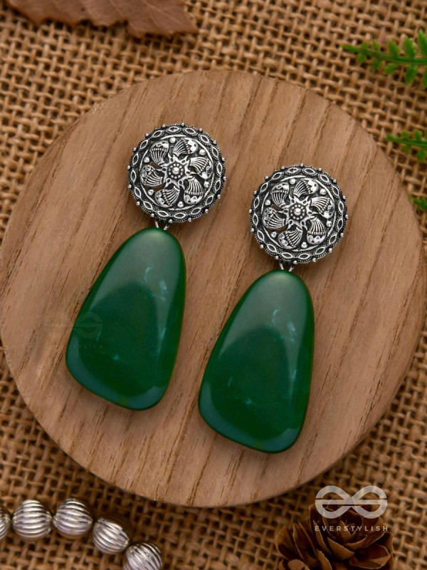 THE  JADE ELEGANCE - OXIDISED JHUMKA EARRINGS