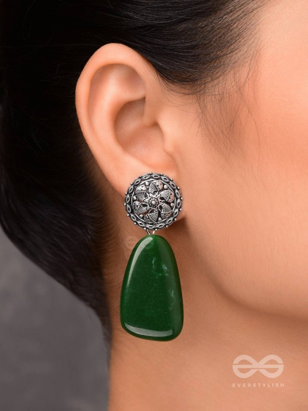 THE  JADE ELEGANCE - OXIDISED JHUMKA EARRINGS