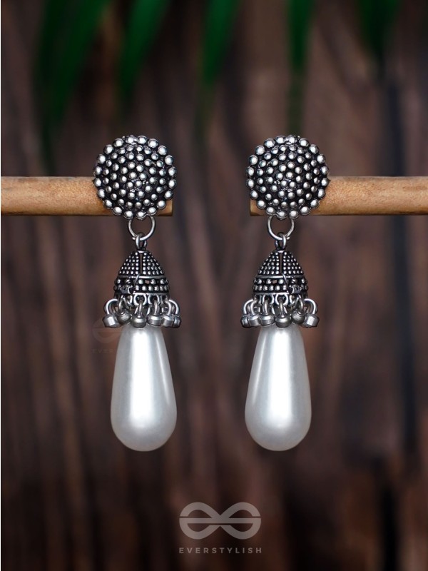 THE SWAYING PEARLS - OXIDISED JHUMKA EARRINGS