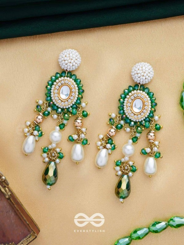Agrevana - Forest Fables - Golden Embellished Polki And Kundan Finished Hand Embroidered Earrings
