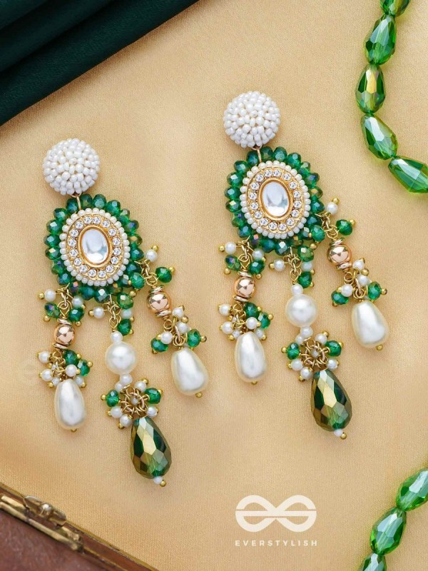 Agrevana - Forest Fables - Golden Embellished Polki And Kundan Finished Hand Embroidered Earrings
