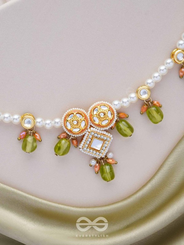 Anupta - Meadow Melody - Golden Embellished Polki And Kundan Finished Hand Embroidered Neckpiece