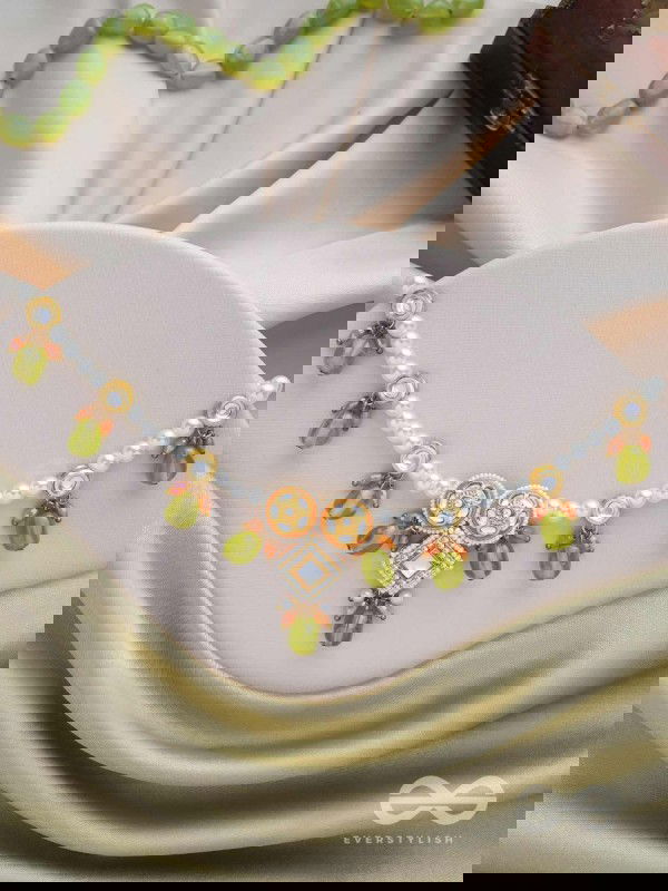 Anupta - Meadow Melody - Golden Embellished Polki And Kundan Finished Hand Embroidered Neckpiece