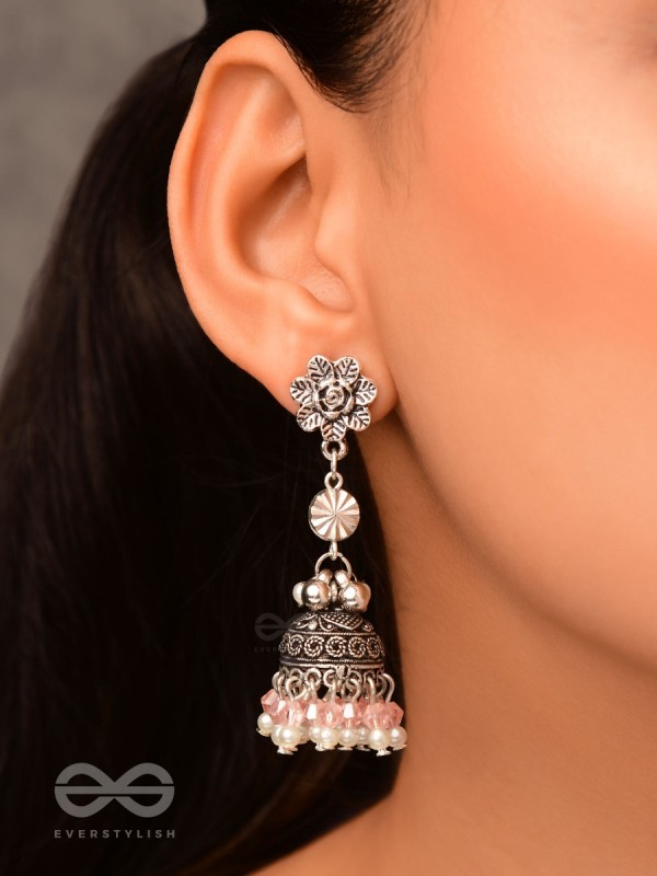 Petals In Bloom - Oxidised Jhumka Earrings