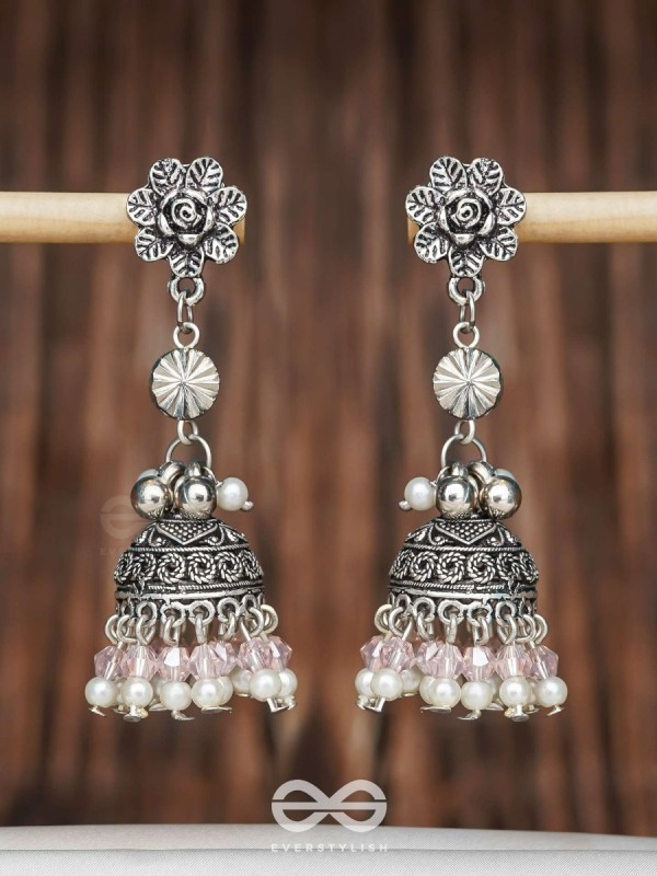 Petals In Bloom - Oxidised Jhumka Earrings