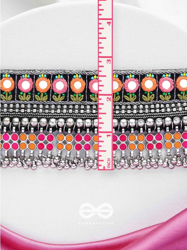Prasidika - The Radiant Garden - Resham And Beads Hand Embroidered Oxidised Choker Neckpiece