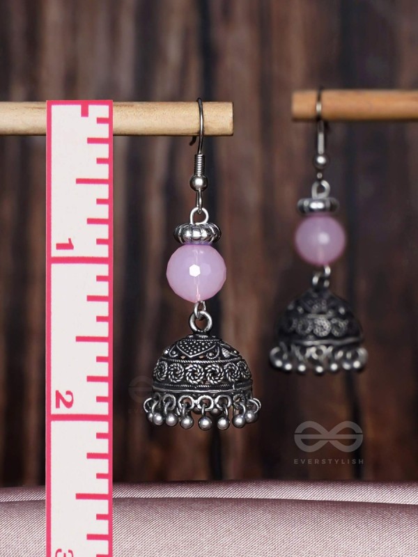 PINK MIST ELEGANCE - OXIDISED DROP JHUMKA EARRINGS