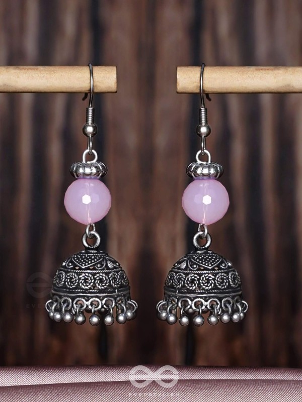 PINK MIST ELEGANCE - OXIDISED DROP JHUMKA EARRINGS