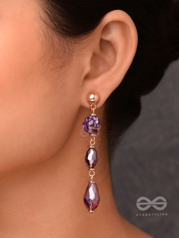 VIOLET VELVET DROPS - GOLDEN EMBELLISHED EARRINGS