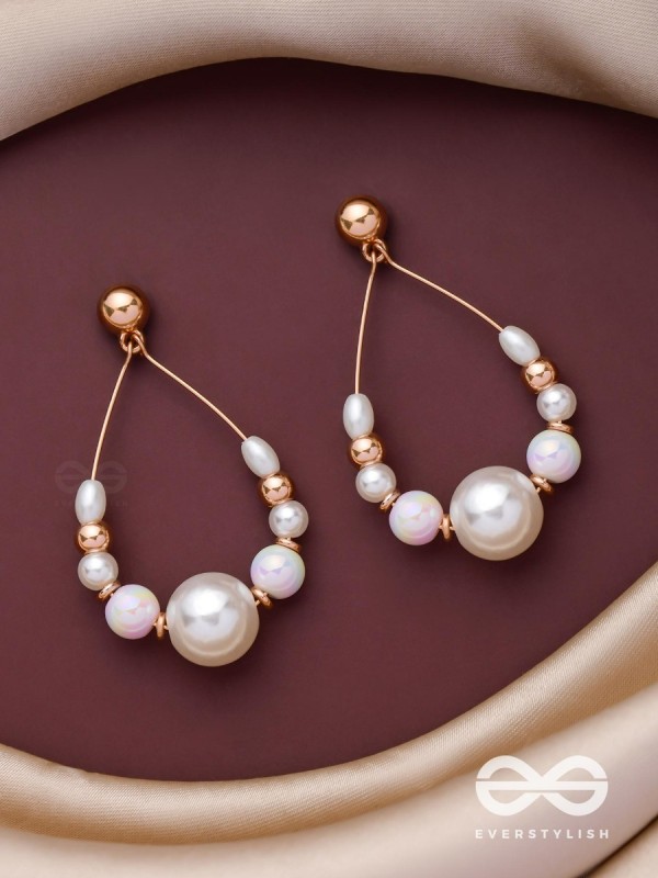 RADIANT PEARL TEARDROPS - GOLDEN EMBELLISHED EARRINGS