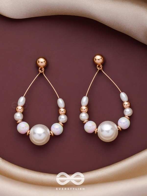 RADIANT PEARL TEARDROPS - GOLDEN EMBELLISHED EARRINGS
