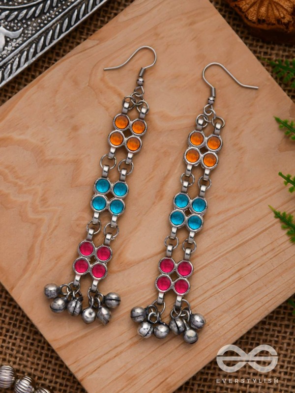 A CARNIVAL CASCADE - EMBELLISHED OXIDISED EARRINGS