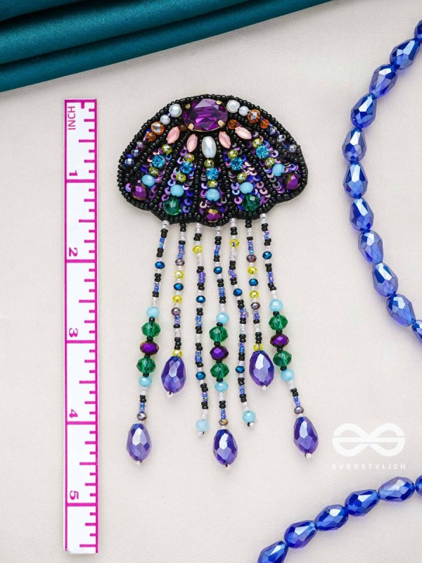 Mrdika - The Vibrant Fish - Stone, Beads And Sequins Hand Embroidered Earrings