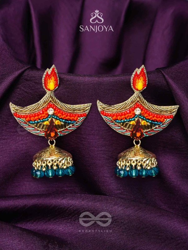 Dipah - Lamp Of Victory - Stone, Resham And Cut Dana Hand Embroidered Earrings